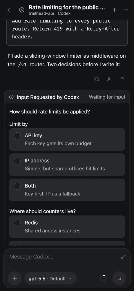 An agent question with multiple-choice options in afk