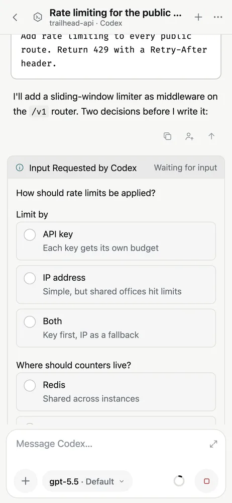 An agent question with multiple-choice options in afk